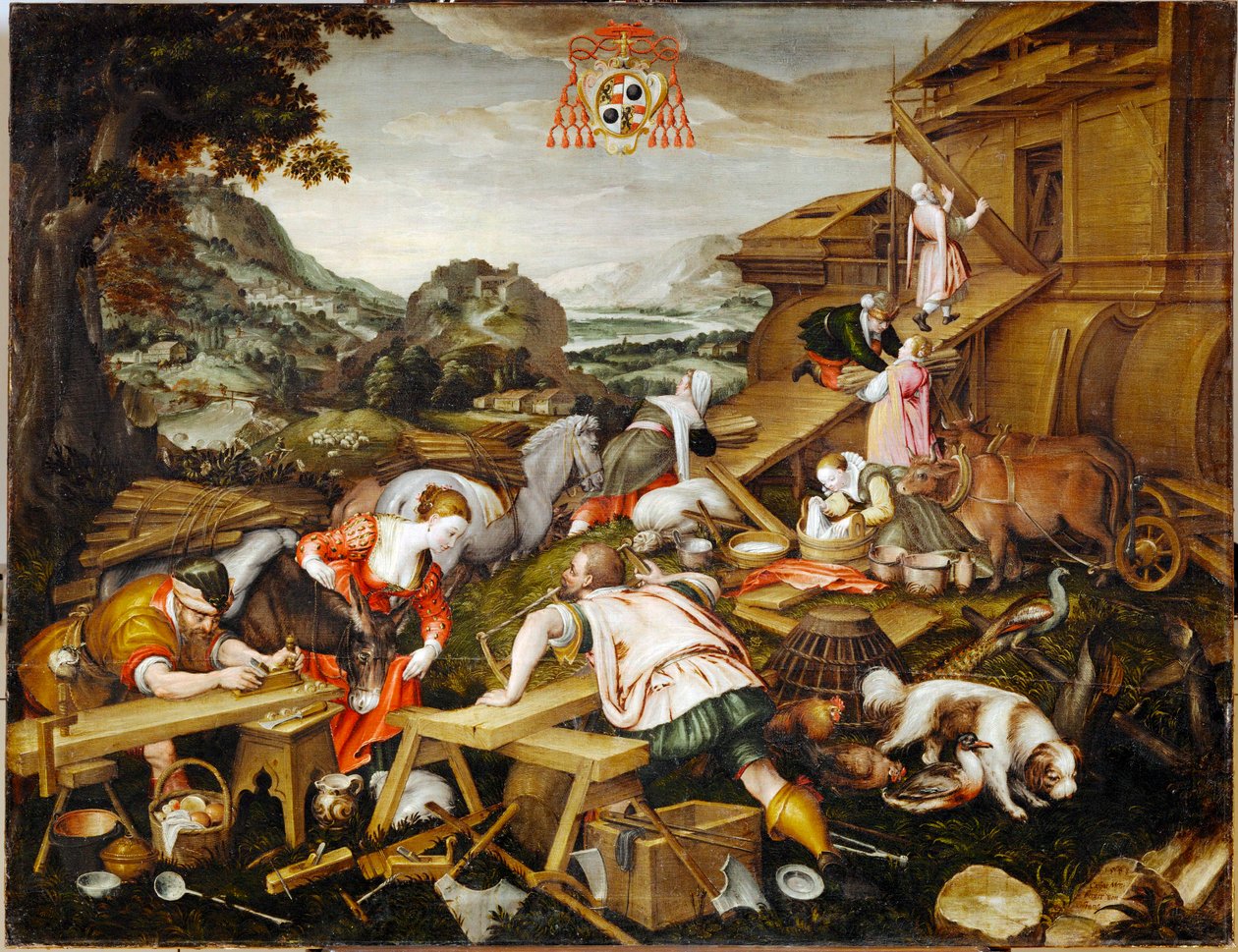 Stavba Noemovy archy (malba na plátně) od Kaspar the Elder Memberger