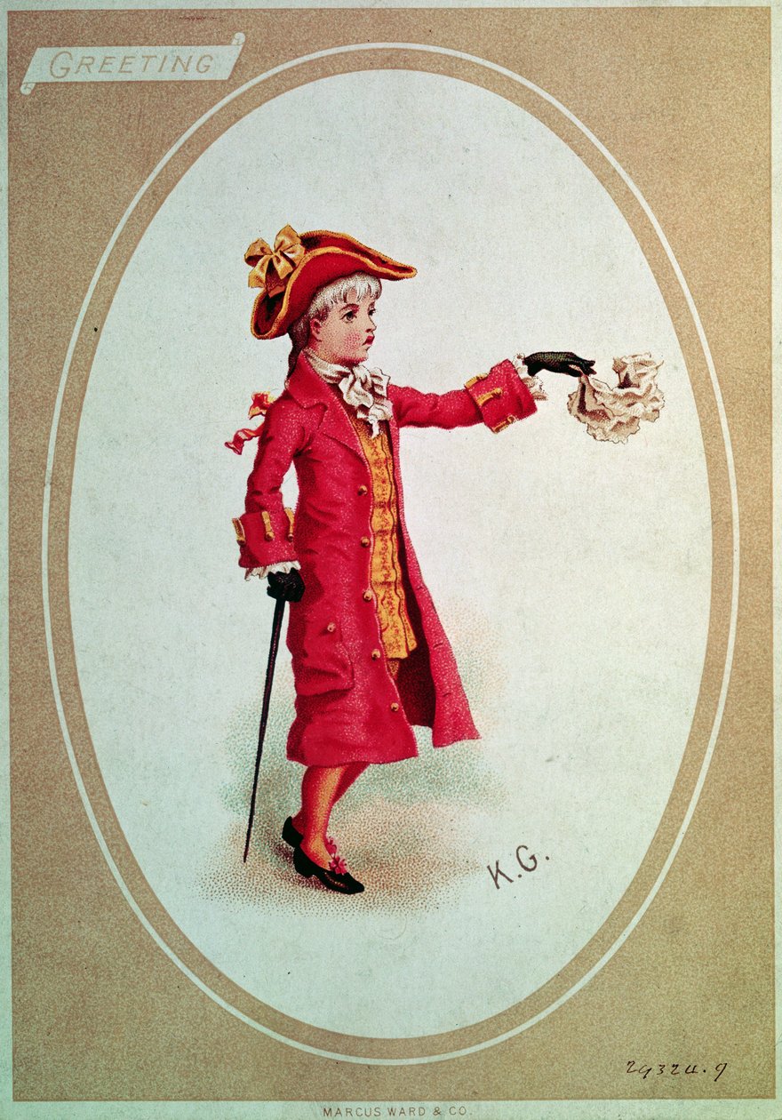 Chlapec oblečený v šarlatové (viktoriánské karty) od Kate Greenaway