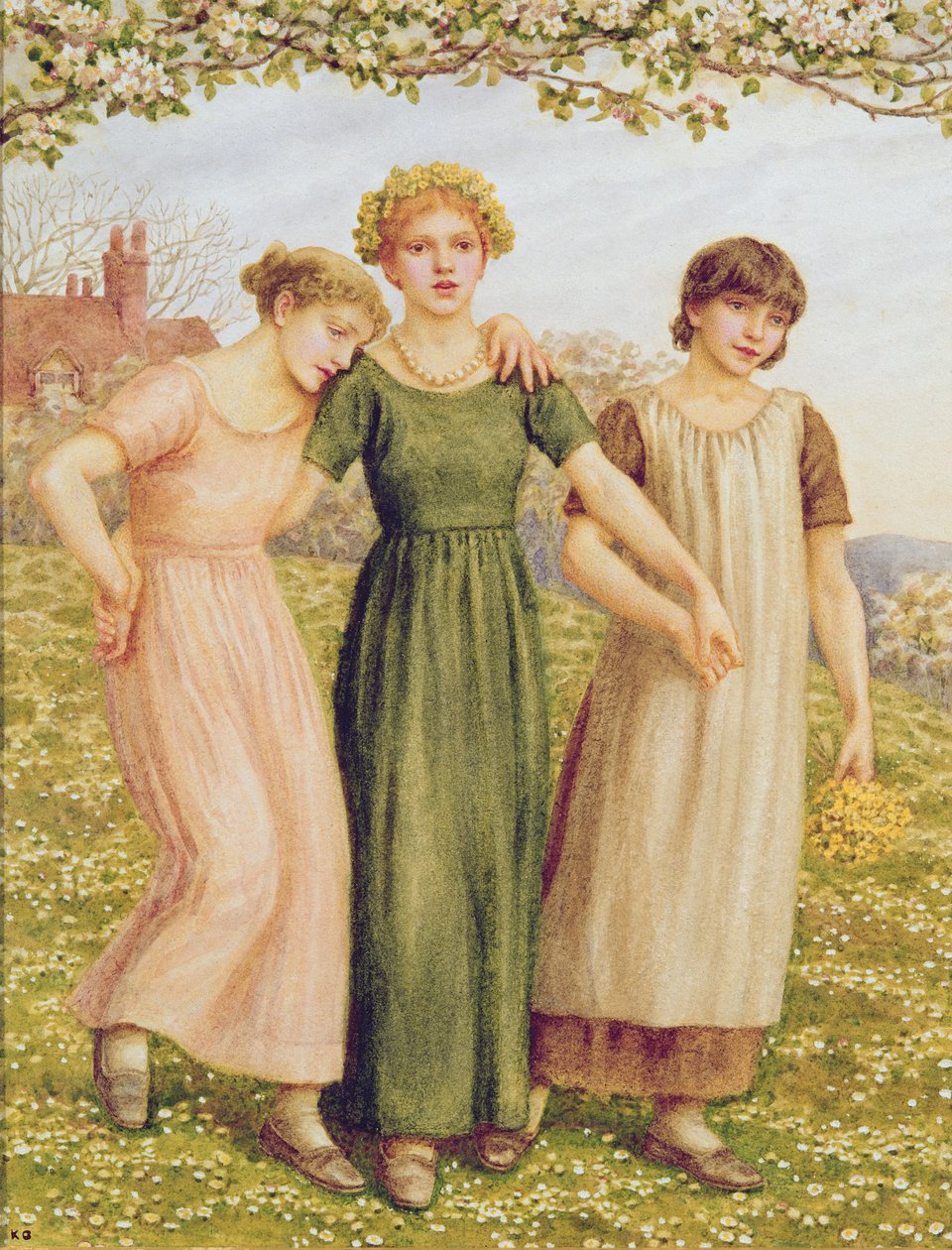 Tři mladé dívky, 19. století od Kate Greenaway