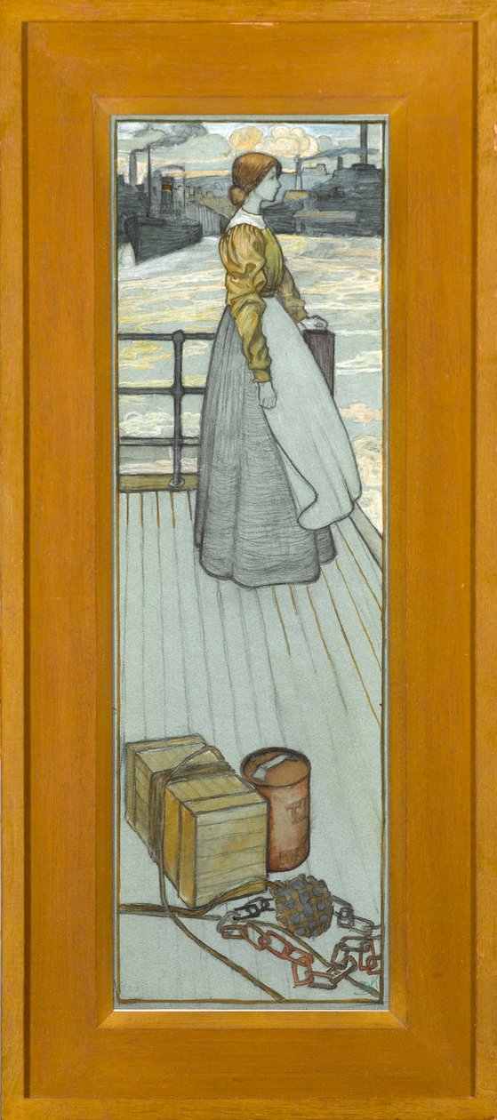 Čekání na Dartmouth Ferry, kolem roku 1910 (křída na modrém papíře) od Kate Blackmore