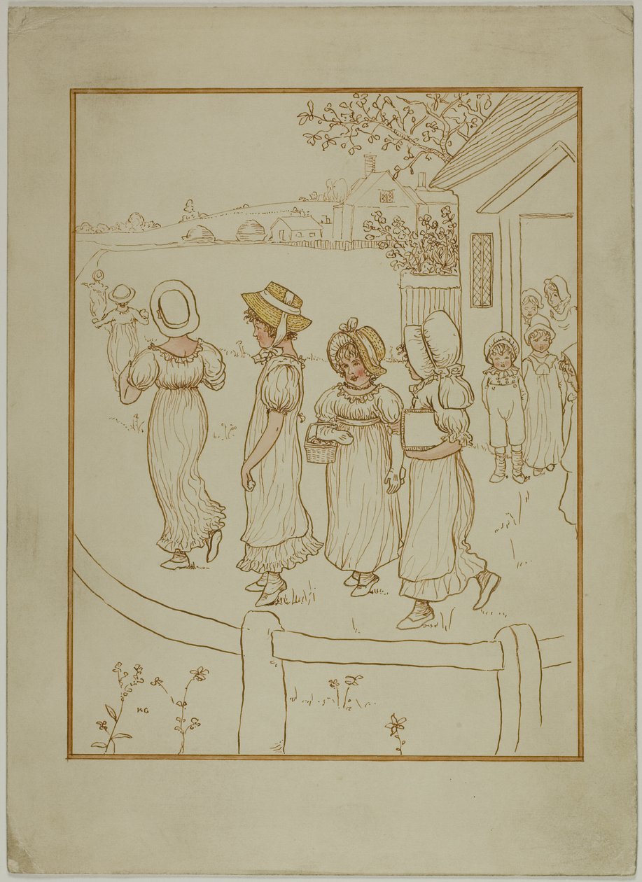 Dívky jdou po uličce od Kate Greenaway