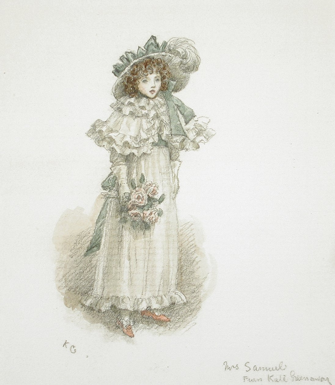 Studie plně oblečené malé dívky od Kate Greenaway