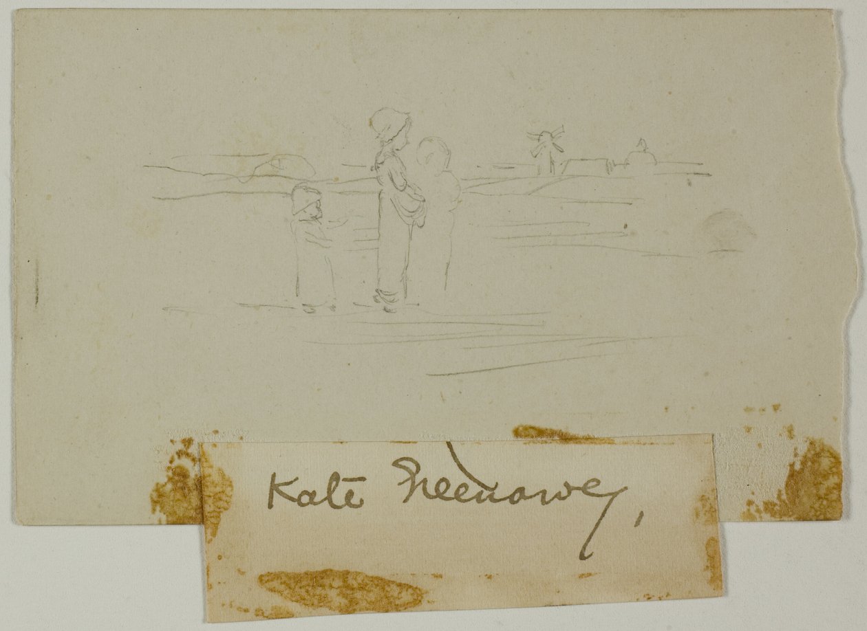 Tři postavy v krajině s větrným mlýnem od Kate Greenaway
