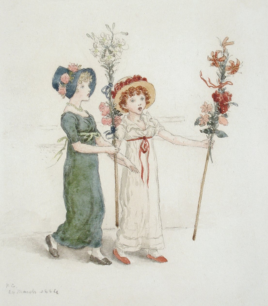 Dvě děti s holemi od Kate Greenaway