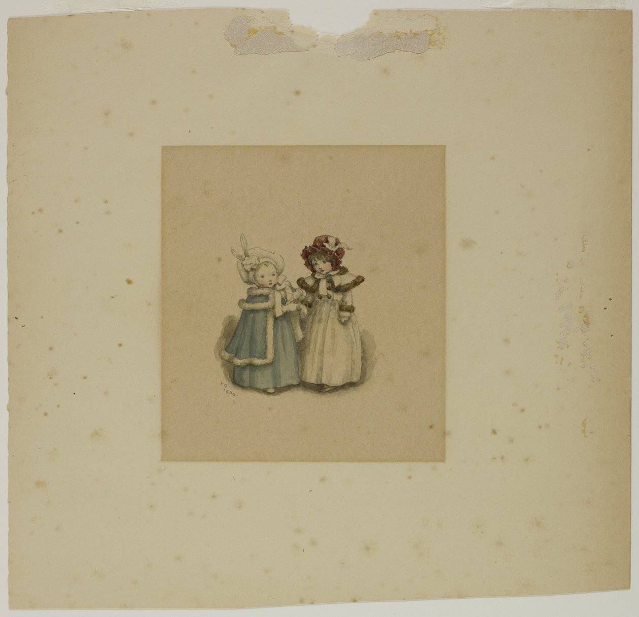 Dvě malé holčičky v kožešinových kabátech od Kate Greenaway