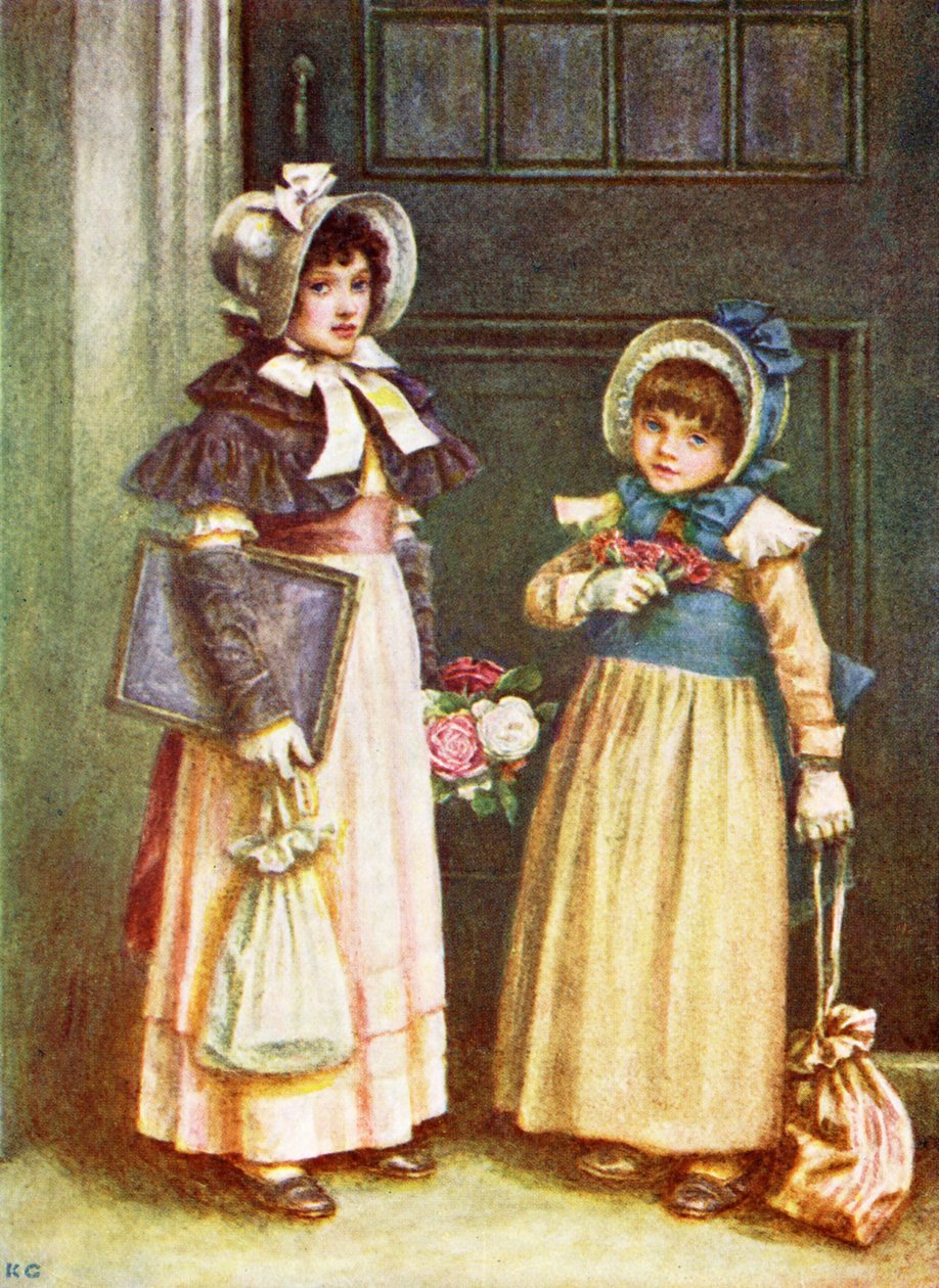„Dvě dívky jdou do školy“ od Kate Greenaway. od Kate Greenaway