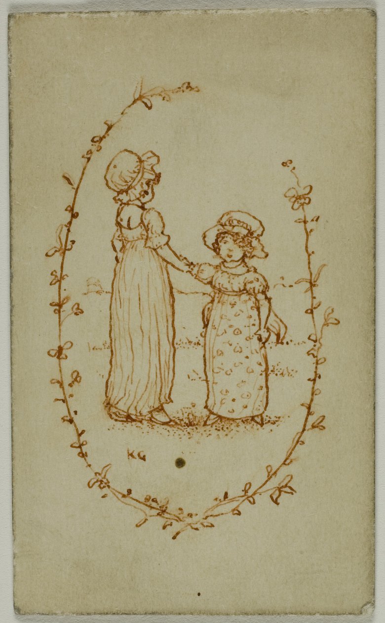Viněta dvou dívek (recto); Athena (na druhou stranu) od Kate Greenaway