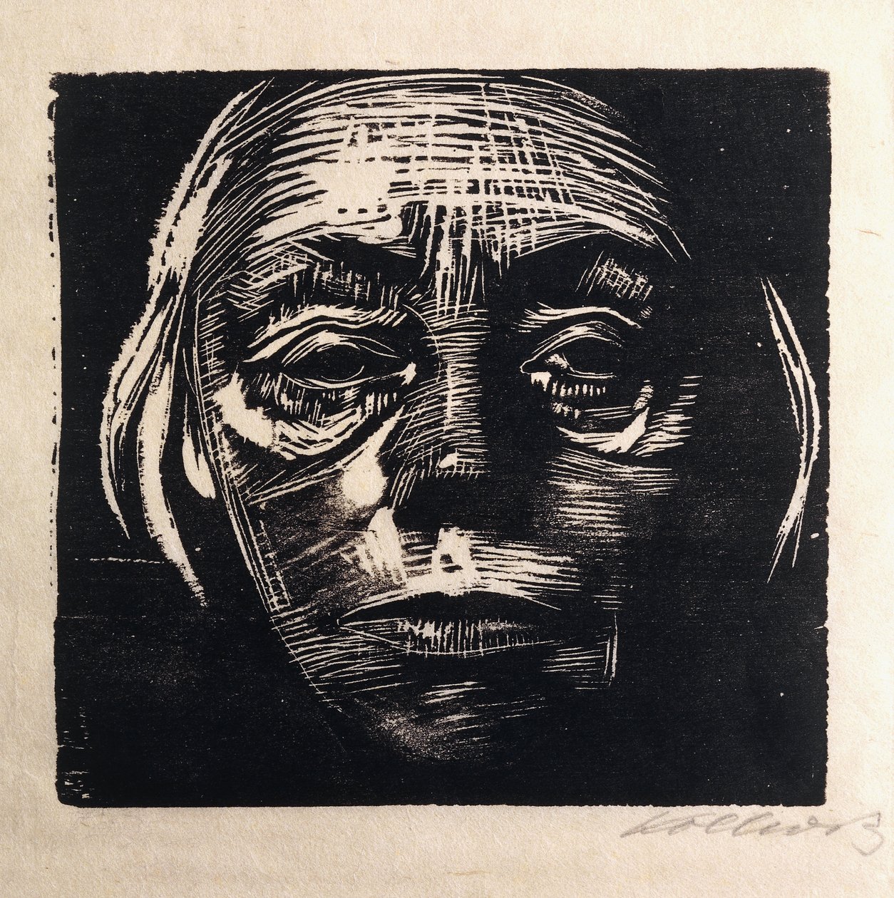 autoportrét celé tváře; Autoportrét zepředu, 1923 od Käthe Kollwitz