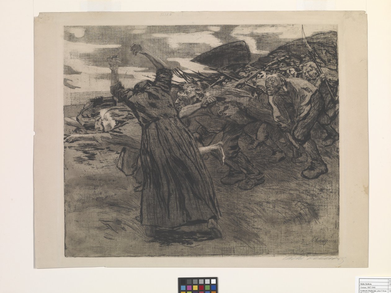 Losbruch (Outbreak) (leptání a leptání na měkkém podkladu) od Käthe Kollwitz