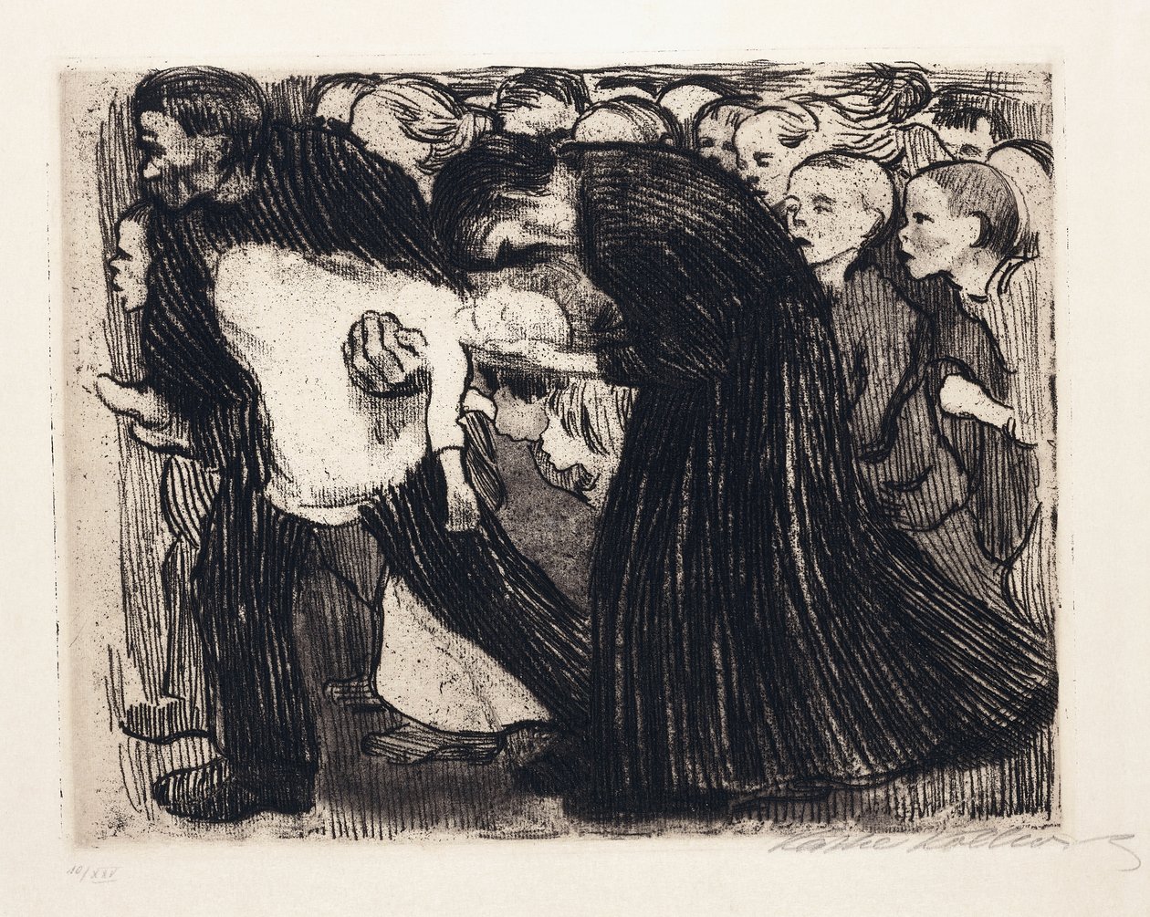 Přejet; Uberfahren, 1910 od Käthe Kollwitz