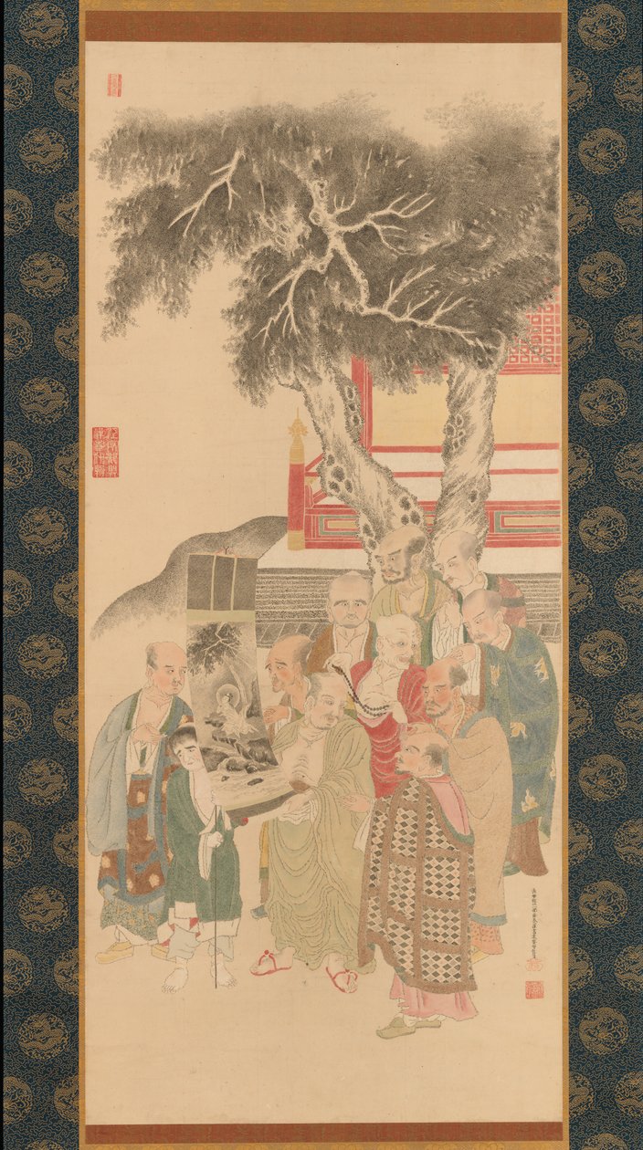 Ten Rakan zkoumá obraz Kannona v bílém rouchu, 1792. od Kato Nobukiyo