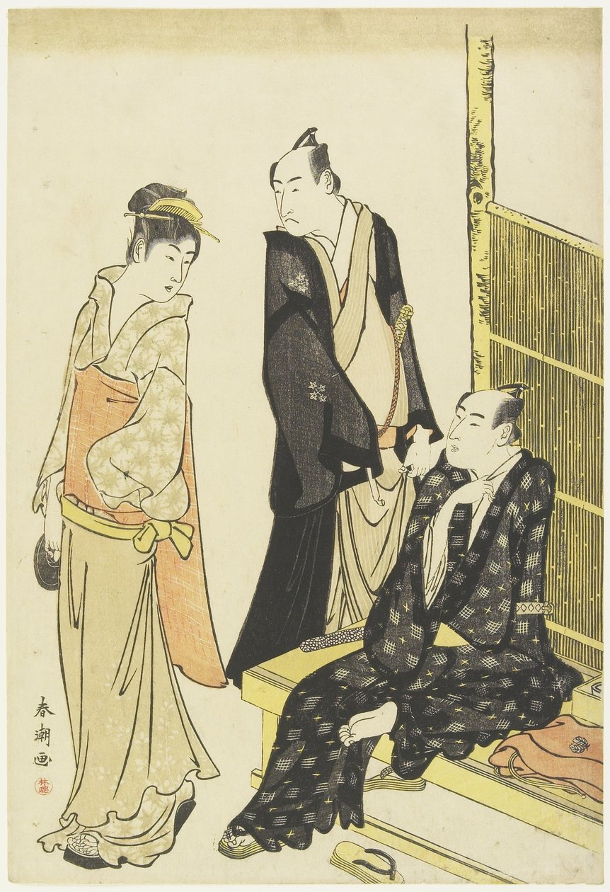 Ichikawa Monnosuke II, Onoe Matsusuke at a Teahouse, c. 1780-1795 od Katsukawa Shuncho