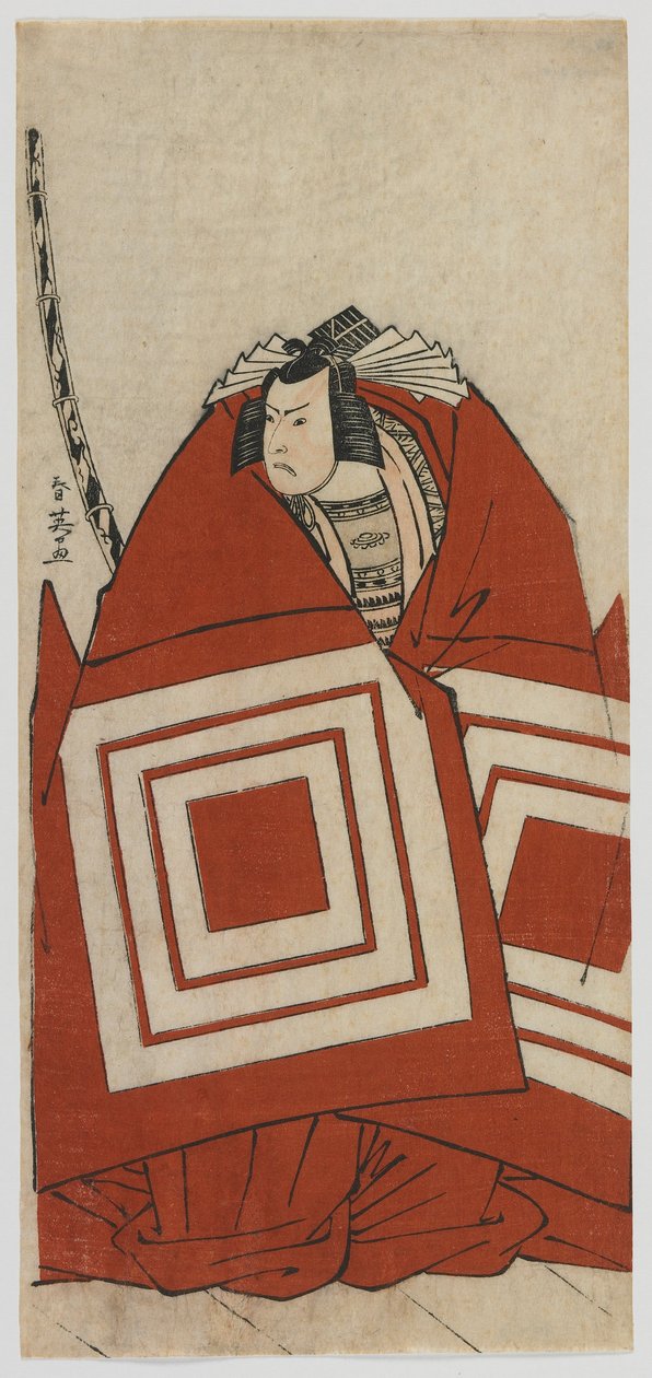 Kabuki herec Ichikawa Yaozo III v roli Shibaraku, období Edo, konec 80. let 18. století (barevný dřevořez) od Katsukawa Shun ei