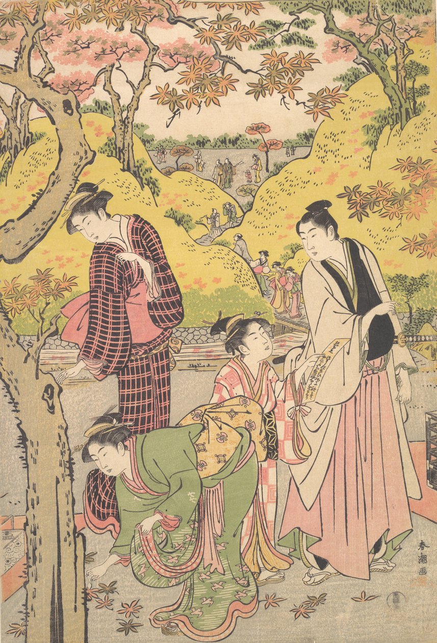 Mladý muž, dvě mladé ženy a dívka na piknikové párty, ca. 1789. od Katsukawa Shuncho