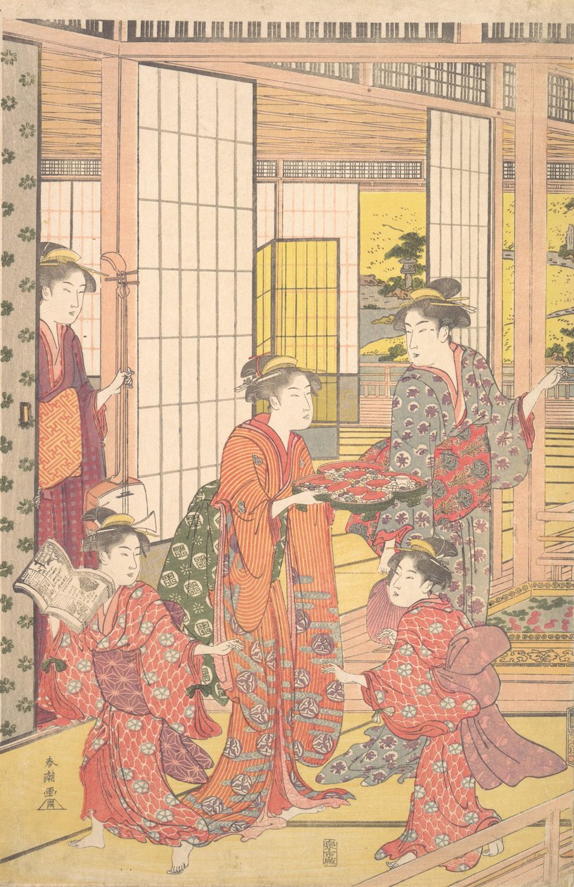 Mladá žena s podnosem sladkostí, 1780-1795. od Katsukawa Shuncho