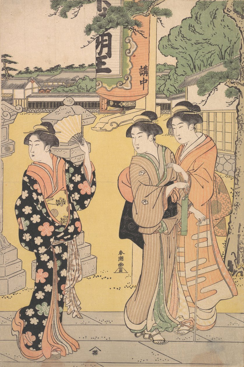 Návštěvníci veletrhu v komplexu buddhistického chrámu, ca. 1789. od Katsukawa Shuncho