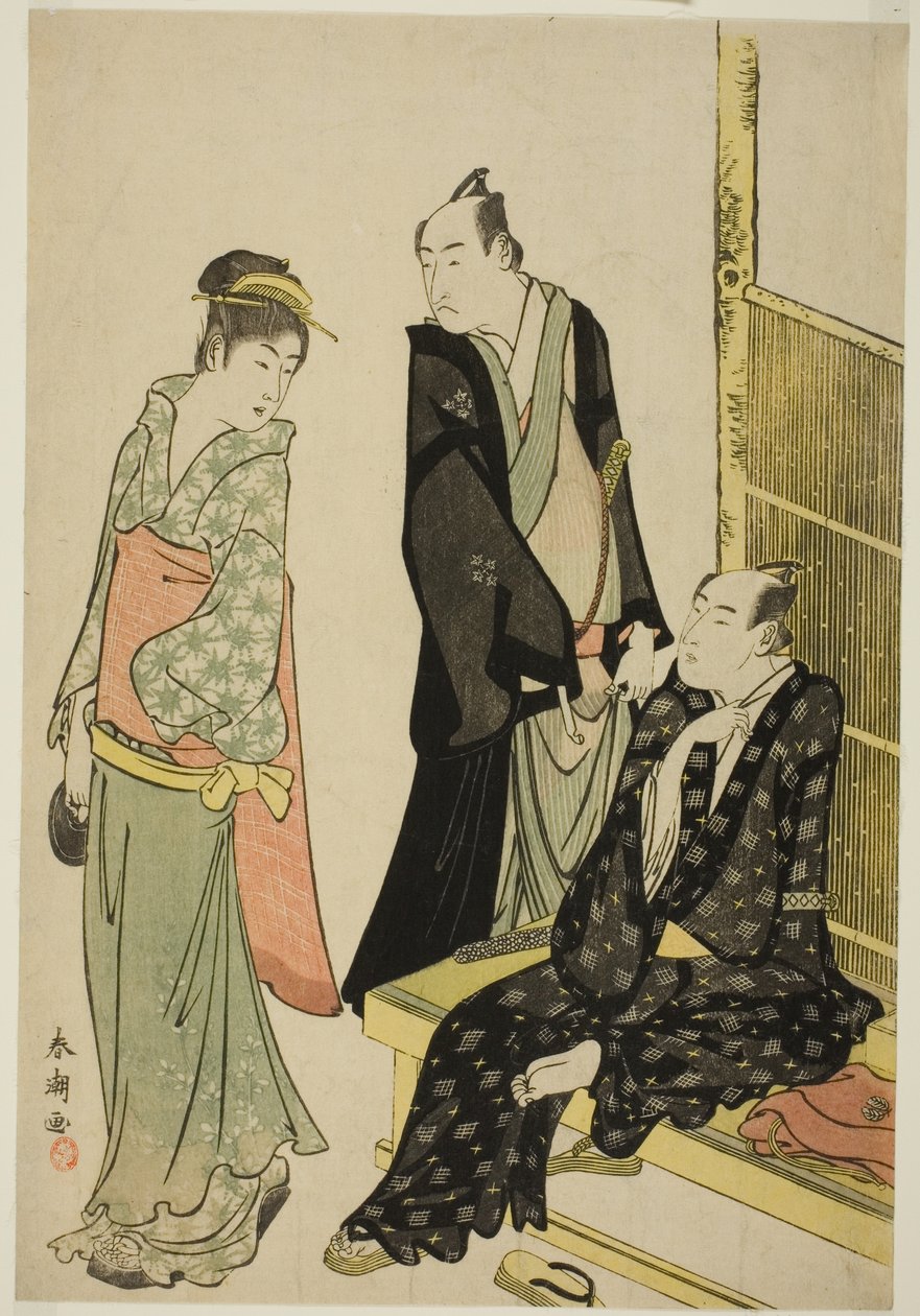 Herci Onoe Matsusuke I a Ichikawa Omezo I v čajovně od Katsukawa Shuncho