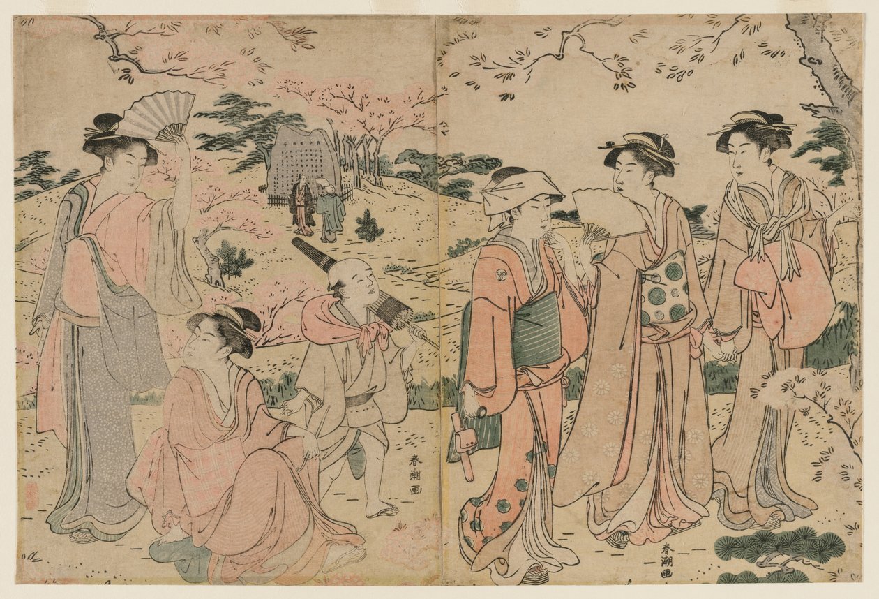 Ženy prohlížení Cherry Blossoms v Asukayama od Katsukawa Shuncho