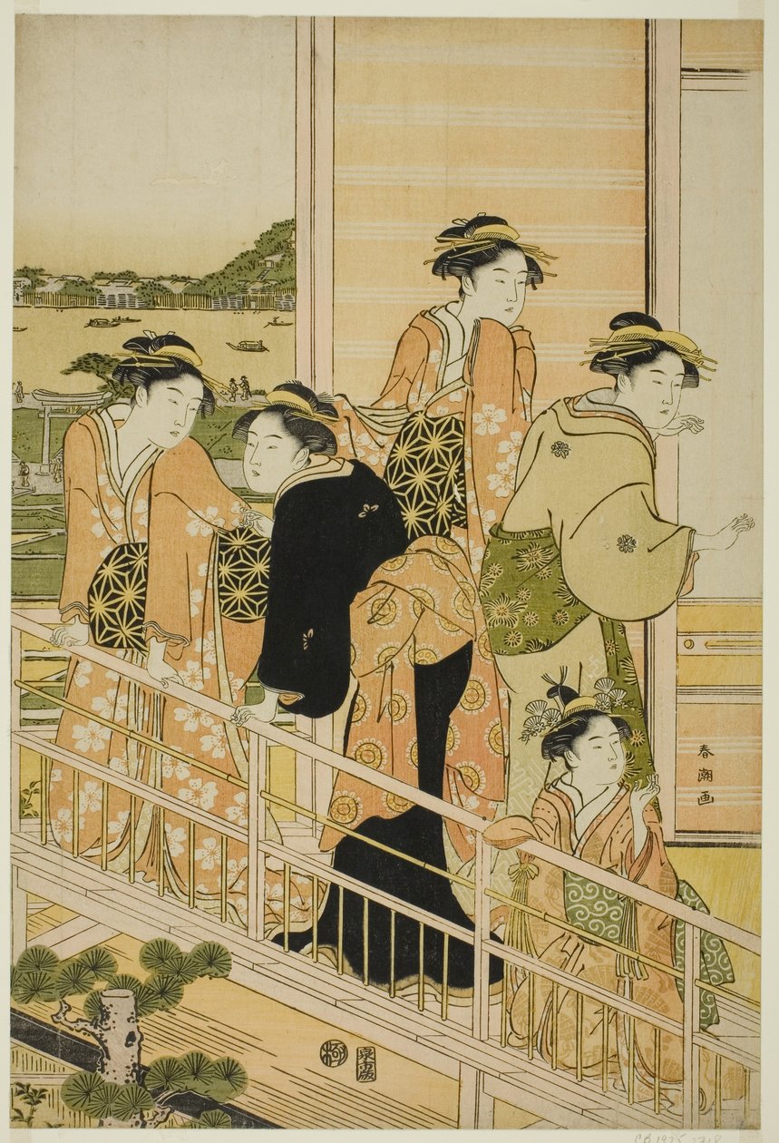 Ženy na balkóně čajovny Yoshiwara od Katsukawa Shuncho