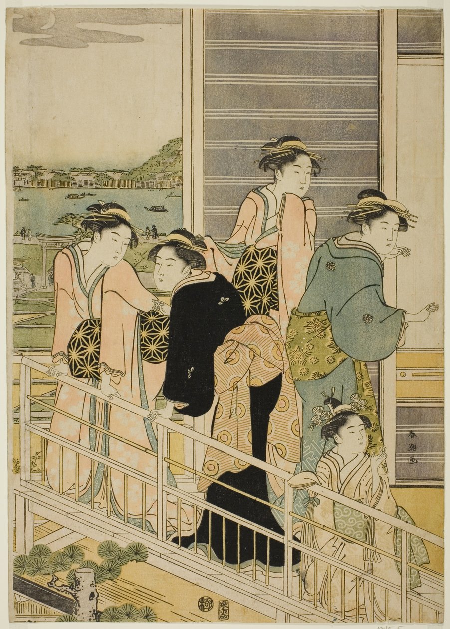 Ženy na balkóně čajovny Yoshiwara od Katsukawa Shuncho