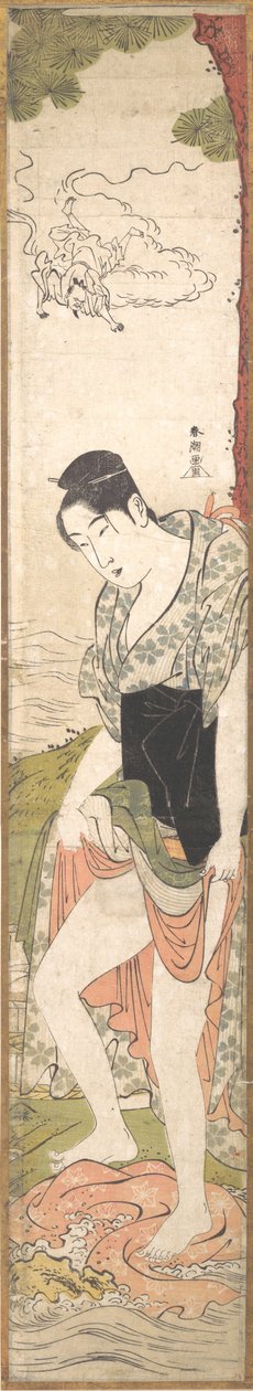 Mladá žena praní prádla v řece, konec 18.-začátek 19. století. od Katsukawa Shuncho