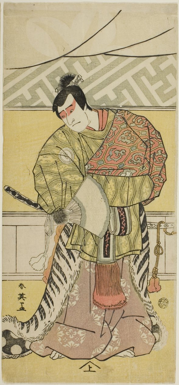 Herec Sakata Hangorô III jako Takechi Mitsuhide ve filmu "Kronika Muromačó v písmu Kana" ("Kanagaki Muromachi bundan") od Katsukawa Shun