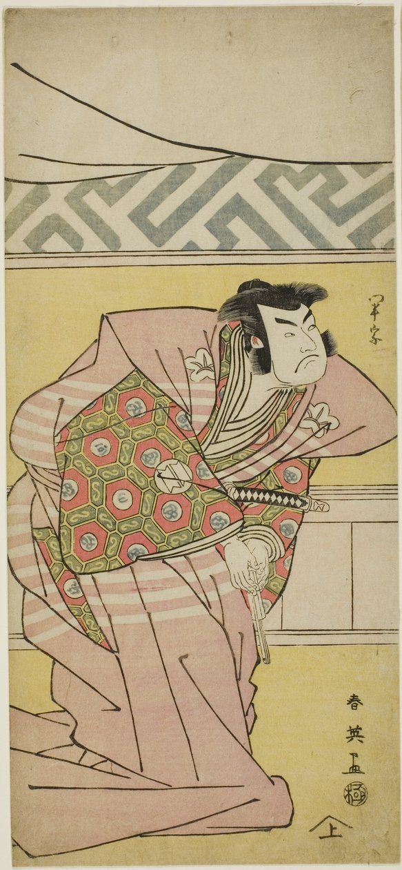 Herec Sawamura Sôjûrô III jako Oda Kazusanosuke Harunaga ve filmu "Kronika Muromačó v písmu Kana" ("Kanagaki Muromachi bundan") od Katsukawa Shun