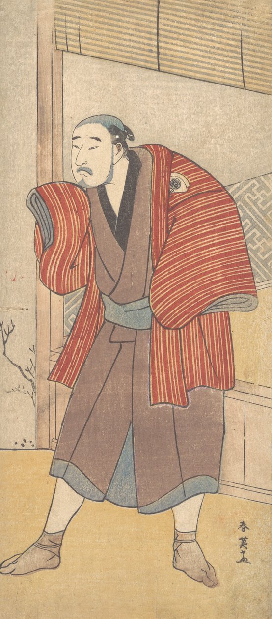Onoe Matsusuke jako sluha stojící vedle domu, ca. 1793. od Katsukawa Shun