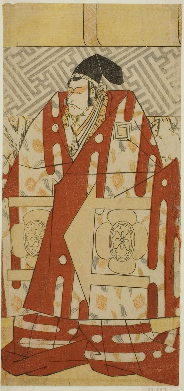 Herec Ichikawa Danjuro V jako Kudo Suketsune ve hře Koi no Yosuga Kanegaki Soga, hrané v divadle Ichimura v prvním měsíci roku 1789 od Katsukawa Shun