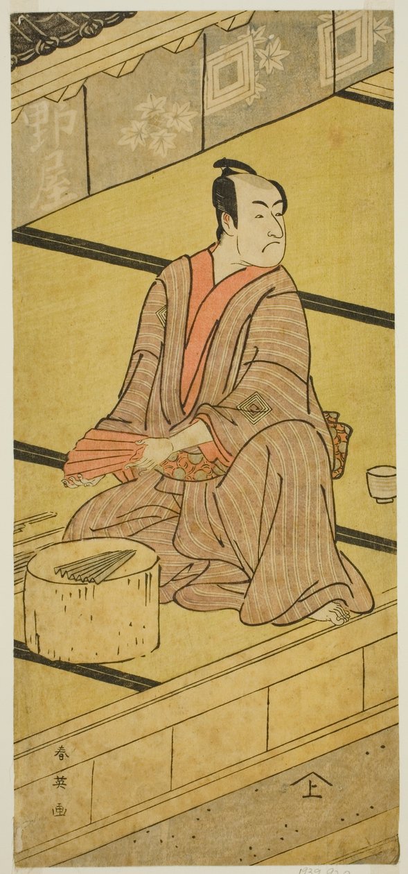 Herec Ičikawa Monnosuke II jako Daidodži Tabatanosuke ve hře Mukaši Mukaši Tejiro no Saru, která se hrála v divadle Ičimura v osmém měsíci roku 1792 od Katsukawa Shun