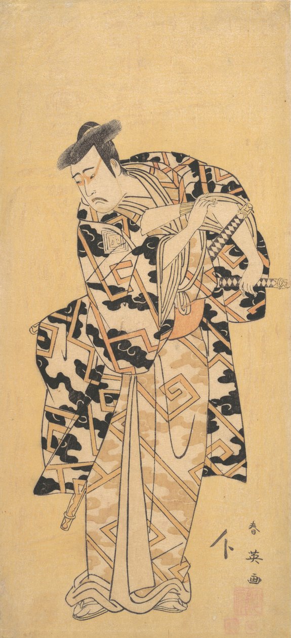 Herec Ichikawa Yaozo III jako Fuwa Banzaemon v hromovém rouchu, hraní s ventilátorem, 1794. od Katsukawa Shun