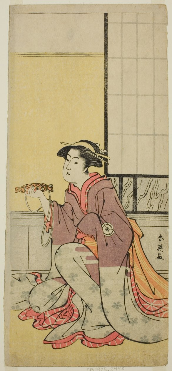 Herec Iwai Hanshiro IV jako Yae () ve hře Sugawara Denju Tenarai Kagami (), která se hrála v divadle Kiri () v sedmém měsíci roku 1788 () od Katsukawa Shun