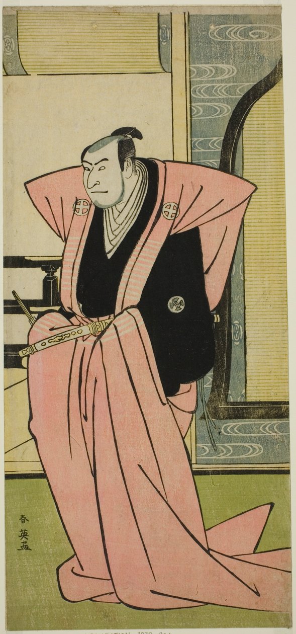 Herec Otani Oniji III v neznámé roli ve hře Yukimi-zuki Eiga Hachi no Ki (), která se hrála v divadle Nakamura () v jedenáctém měsíci roku 1787 () od Katsukawa Shun