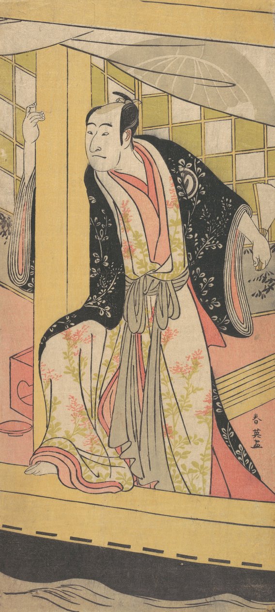 Herec Sawamura Sojuro 3. jako muž stojící na výletním člunu, ca. 1790. od Katsukawa Shun
