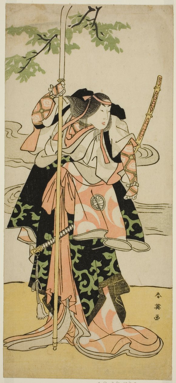 Herec Segawa Kikunojo III jako paní Tomoe (Tomoe Gozen) ve hře Yasa Gumbai Miyako no Jindori, která se hrála v divadle Miyako v jedenáctém měsíci roku 1793. od Katsukawa Shun