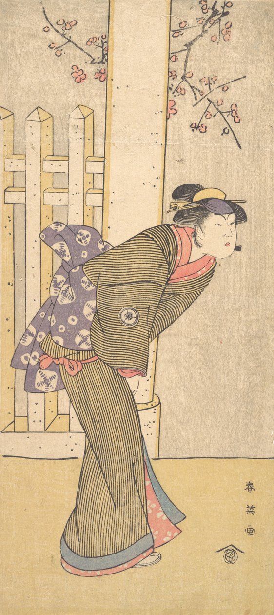 Čtvrtá Iwai Hanshiro jako žena stojící pod Torii, ca. 1791 od Katsukawa Shun
