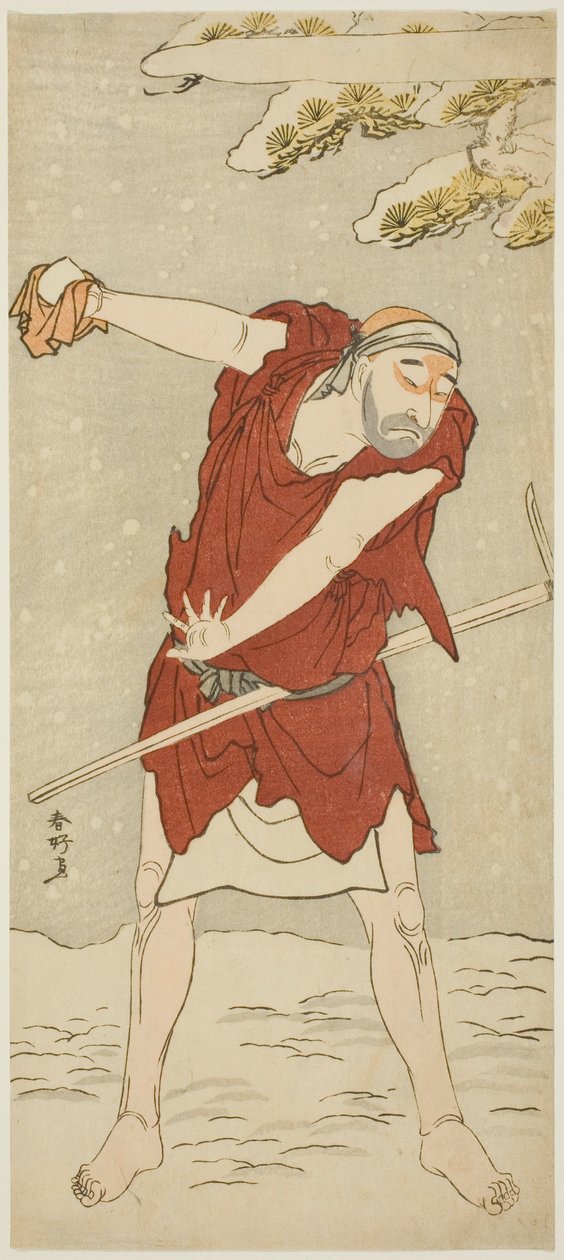 Herec Onoe Matsusuke I jako mendikantský mnich ve filmu Kurtizána: Kerria Roses at Ide" ("Keisei Ide no yamabuki") od Katsukawa Shunkо̄