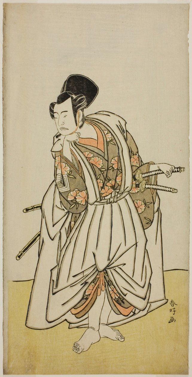 Herec Ičikawa Jaozo II jako Sakura-maru ve hře Sugawara Dendžu Tenarai Kagami, která se hrála v divadle Ičimura v sedmém měsíci roku 1776. od Katsukawa Shunkо̄