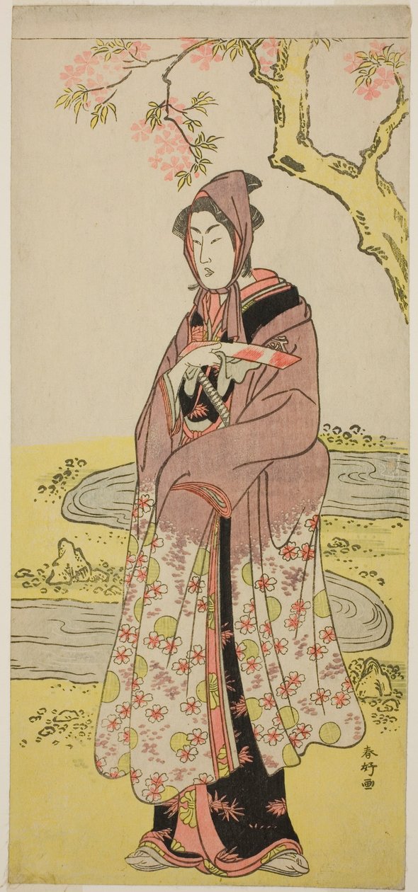 Herec Segawa Kikunojo III jako Kumenosuke ve hře Keisei Natori Soga, která se hrála v divadle Kiri ve druhém měsíci roku 1788 od Katsukawa Shunkо̄