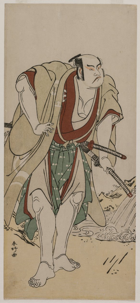 Otani Hiroji III jako samuraj stojící vedle proudu od Katsukawa Shunko