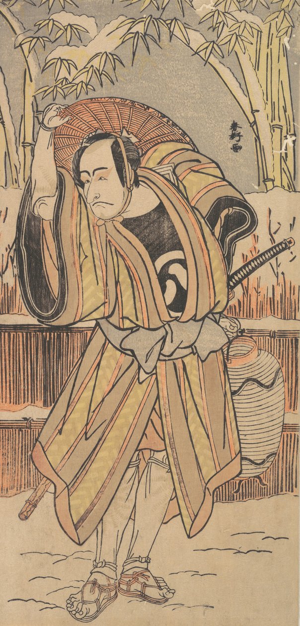 Pátý Ichikawa Danjuro jako muž v zimním oděvu z roku 1788. od Katsukawa Shunko