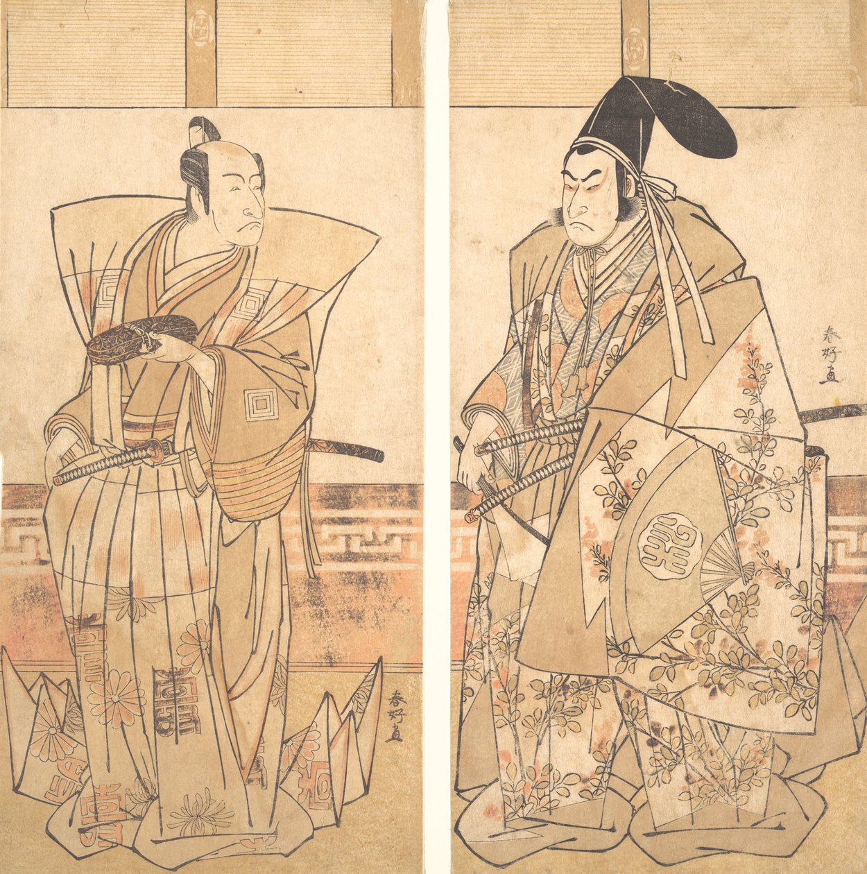 Dva herci oblečeni ve slavnostních kostýmech, ca. 1787. od Katsukawa Shunko