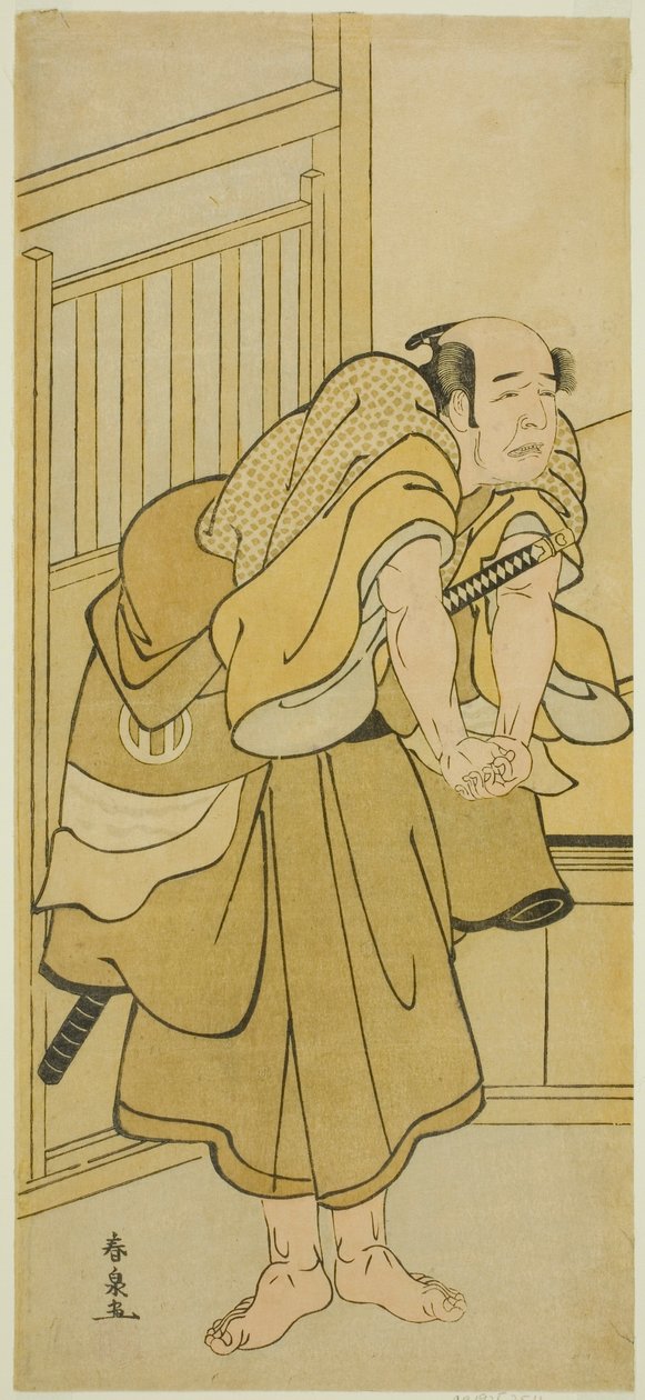 Herec Asao Tamejuro I jako Drunken Gotobei ve hře Yoshitsune Koshigoe Jo, hrál v divadle Ichimura v devátém měsíci, 1790 od Katsukawa Shunsen