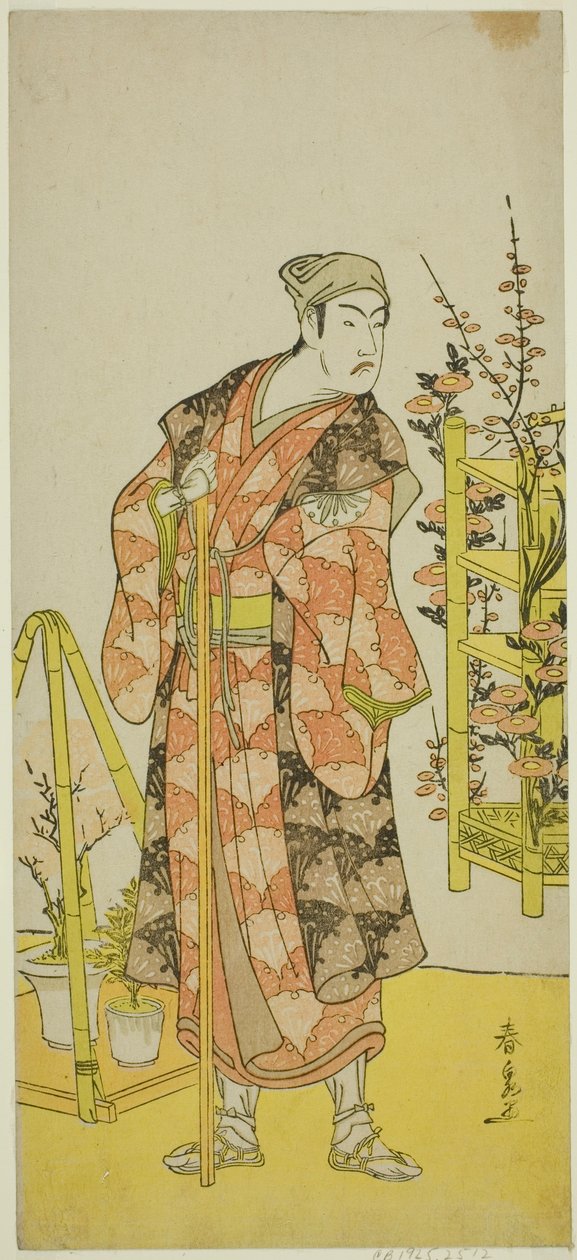 Herec Matsumoto Koshiro IV jako prodejce rostlin Awashima no Yonosuke ve hře Mukashi Otoko Yuki no Hinagata, hrál v divadle Ichimura v jedenáctém měsíci, 1781 od Katsukawa Shunsen