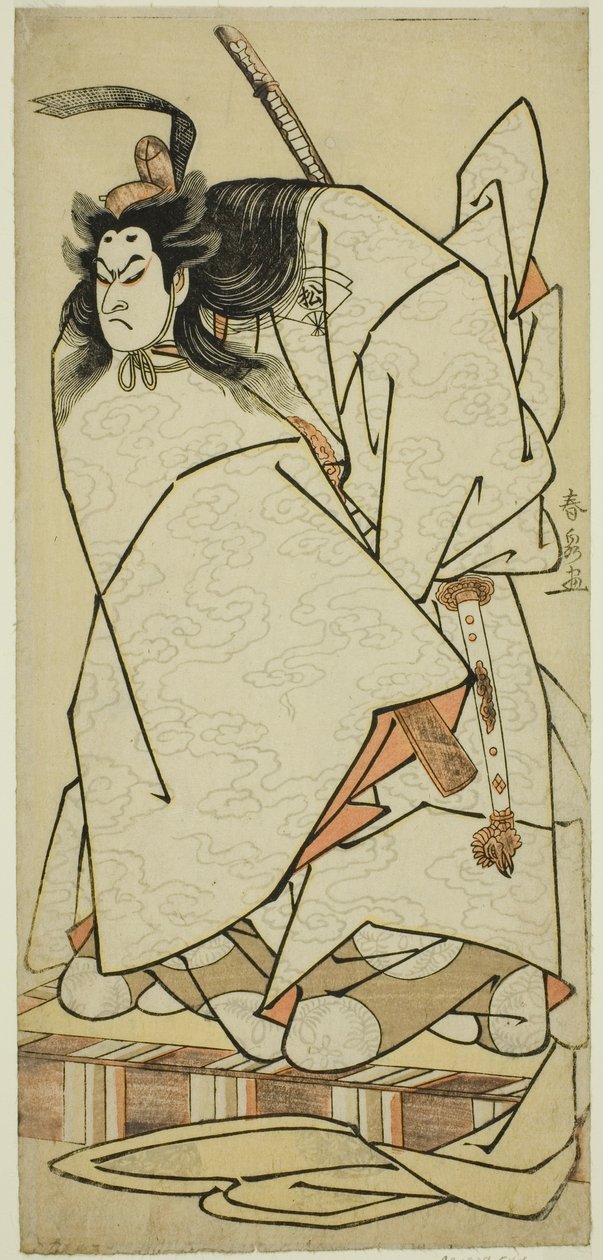 Herec Onoe Matsusuke I jako Ashikaga Takauji ve hře Kumoi no Hana Yoshino no Wakamusha, hrál v divadle Nakamura v jedenáctém měsíci, 1786 od Katsukawa Shunsen