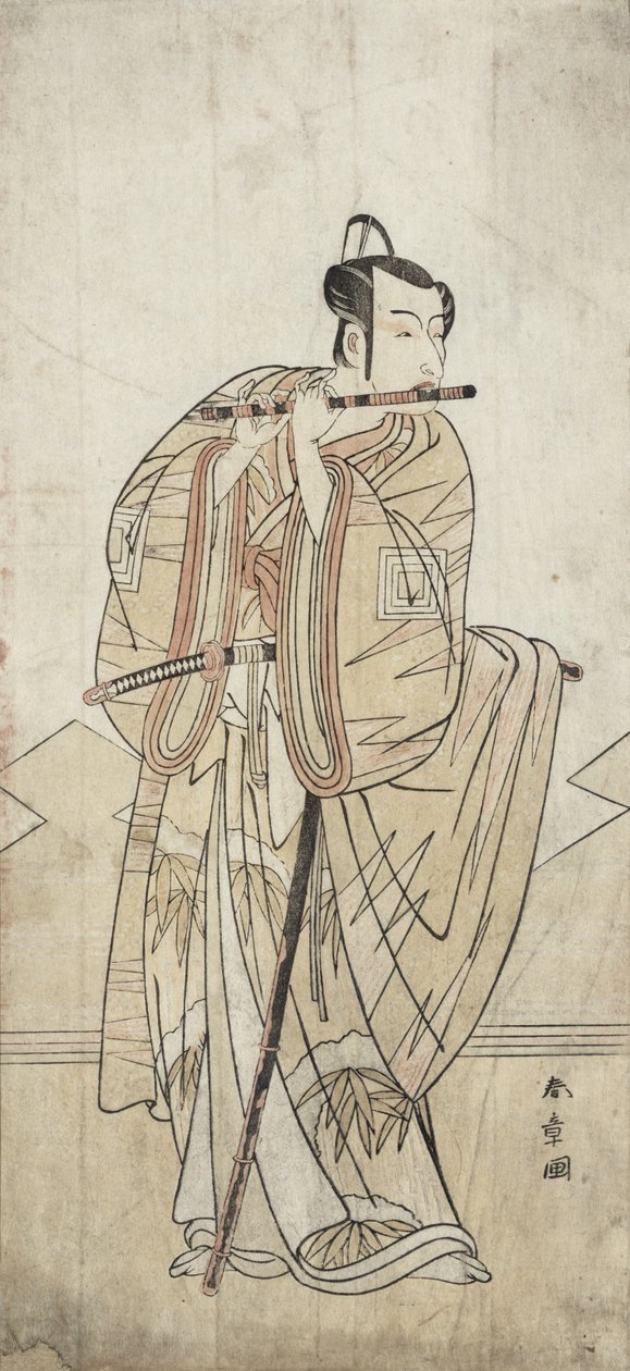 Herec hrající na flétnu (dřevěný tisk) od Katsukawa Shunsho