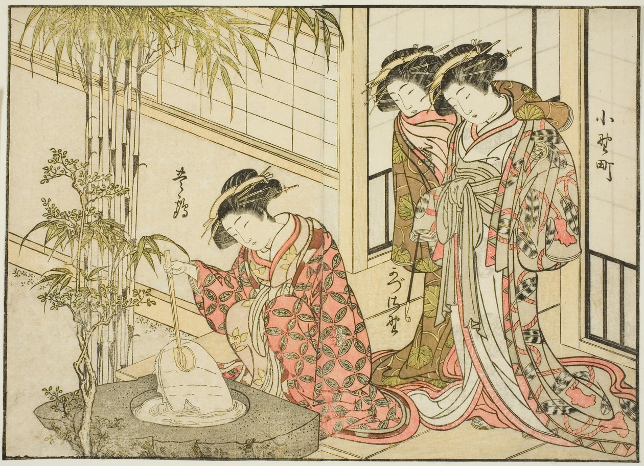Kurtizány z Maruya, z knihy "Zrcadlo krásných žen z požitkářských čtvrtí (Seiro bijin awase sugata kagami)," sv. 2 od Katsukawa Shunsho