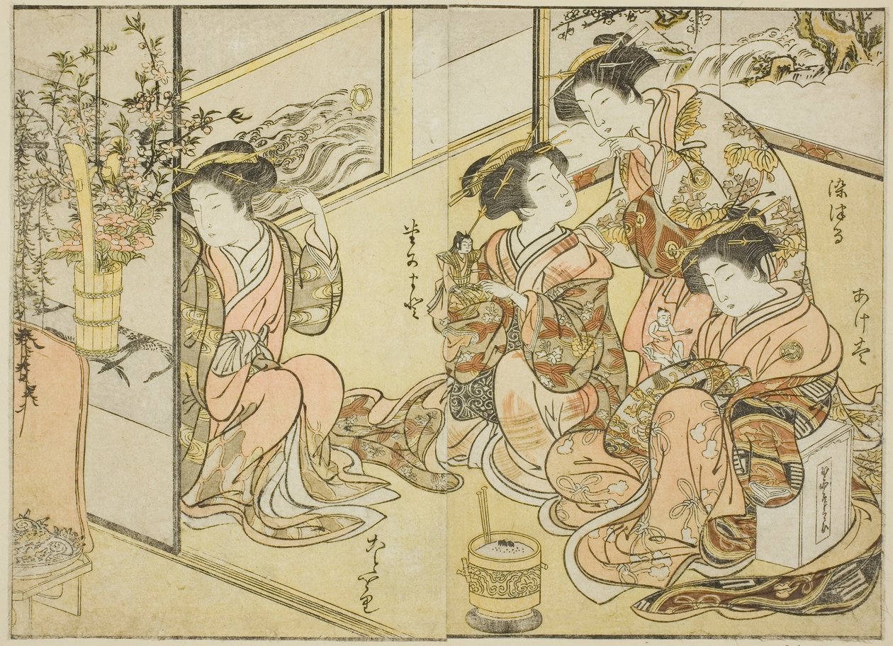 Kurtizány z Matsuneya, z knihy "Zrcadlo krásných žen ze čtvrtí rozkoše (Seiro bijin awase sugata kagami)," sv. 1 od Katsukawa Shunsho