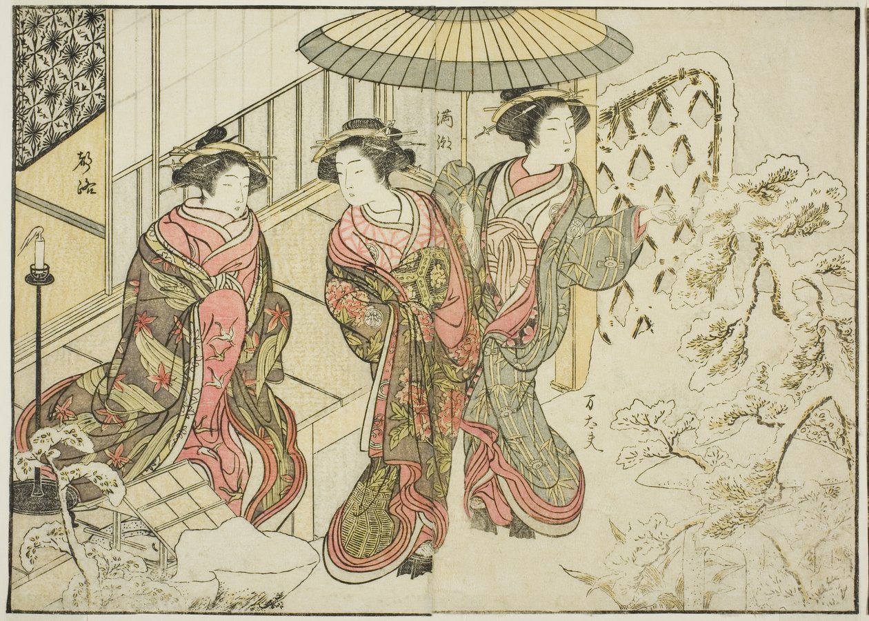 Kurtizány z Nakaomiya, z knihy "Zrcadlo krásných žen ze čtvrtí rozkoše (Seiro bijin awase sugata kagami), sv. 2 od Katsukawa Shunsho