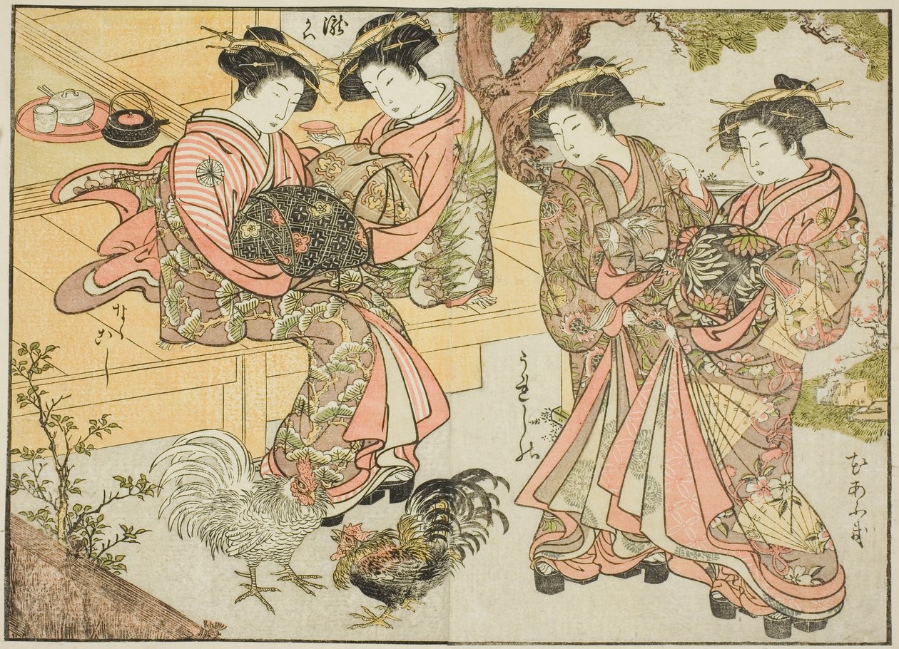 Kurtizány z Ogiya, z knihy "Zrcadlo krásných žen z požitkářských čtvrtí (Seiro bijin awase sugata kagami), sv. 1 od Katsukawa Shunsho